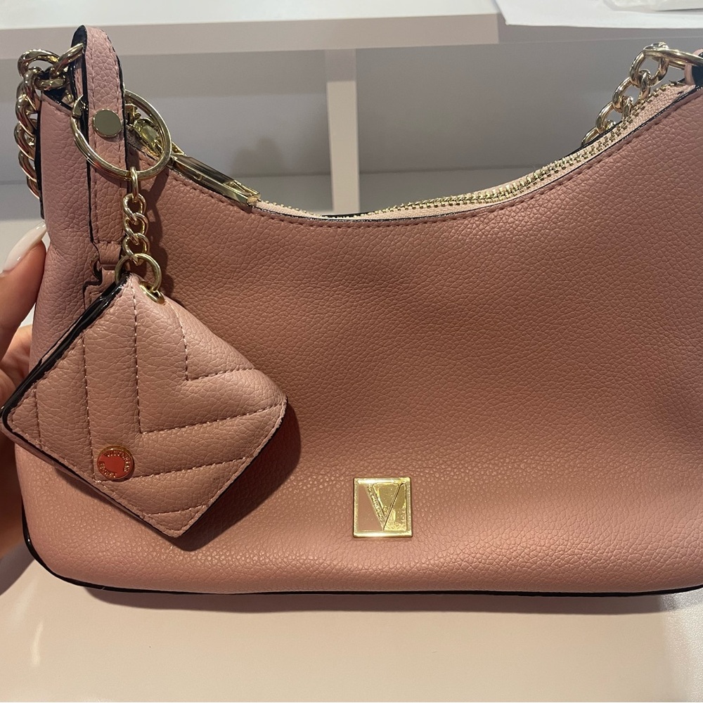 Victoria's Secret Blush Pink Shoulder Bag with Gold Accents + Airpod Case